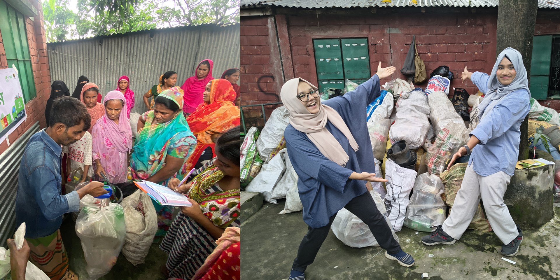 Through the PLASPIN Model, Sumaya and Effat partnered with local communities at Shah Poran to tackle waste through a reward-based recycling system, recycling over 115 kg of waste with women leaders managing household plastic collection, data entry, and sorting. | Photo: Sumaya Rahmatullah and Sanjid / MAP 4 RESILIENCE