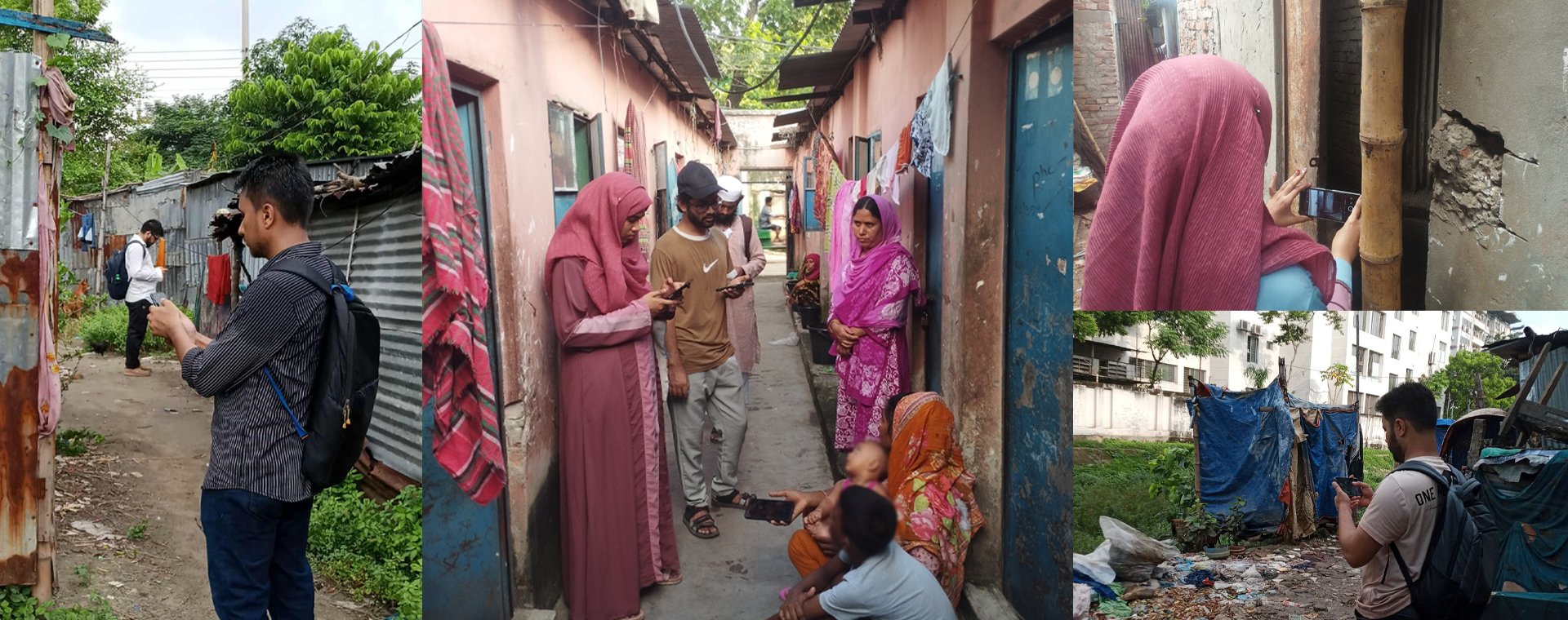 Over two months, using KoboToolbox and Mapillary, the Dhaka Thrive Challenge participants collectively mapped more than 700 hazard points, 600 critical lifeline facilities, and captured over 10,000 street-level images across informal settlements in Dhaka. | Photo: Shanji Rahman and Abu Syed Al-Imam