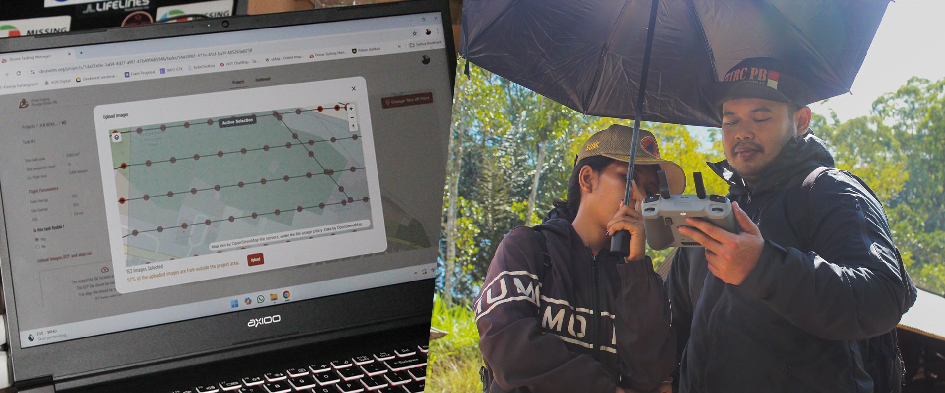 The BPBD team collected aerial imagery in Ban Village at the designated takeoff points, following the pre-determined DroneTM flight plan. | Photo: Tony Liong / Open Mapping Hub - Asia Pacific