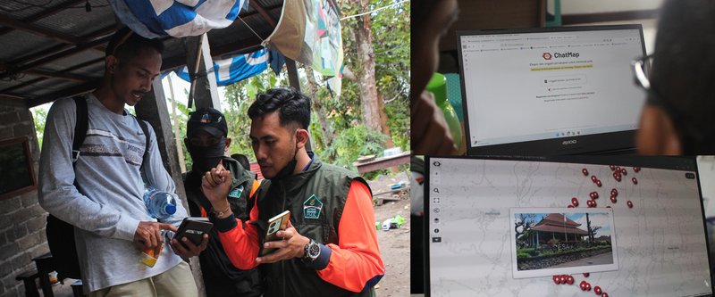 Through ChatMap, BPBD and community members were able to easily contribute to map data collection by sharing images and relevant information via WhatsApp group. | Photo: Tony Liong / Open Mapping Hub - Asia Pacific