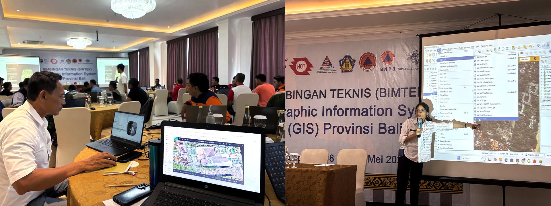 Using drone images from the DroneTM exercise, participants developed clear, actionable maps in QGIS. | Photo: Diah Pramesti / SIAP SIAGA