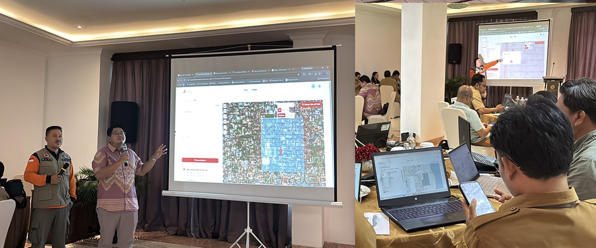 Participants learned how to coordinate tasks and set up flight plans in DroneTM. | Photo: Diah Pramesti / SIAP SIAGA